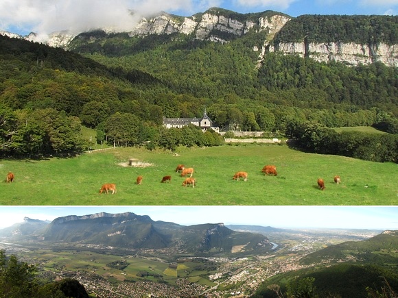 Le monastère de Chalais dans son vallon, et la vue sur la vallée !