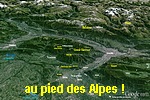 au pied des alpes, panorama sur 5 chanes de montagnes: Jura, Chartreuse, Belledonne, Oisans,Vercors. Grenoble, Voiron, Lac Paladru. Cliquez